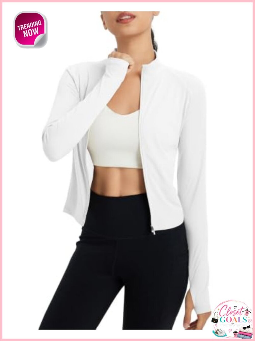 UPF 50+ Sun Shirt Lightweight Crop Full Zip Thumb Holes Active Outdoor